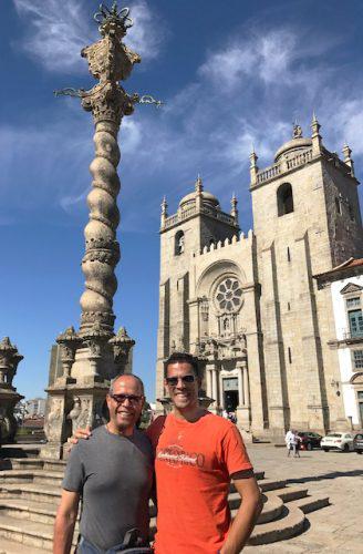 Deacon Jim Vargas and son make their first stop on the Camino de Santiago: The Cathedral of Porto.
