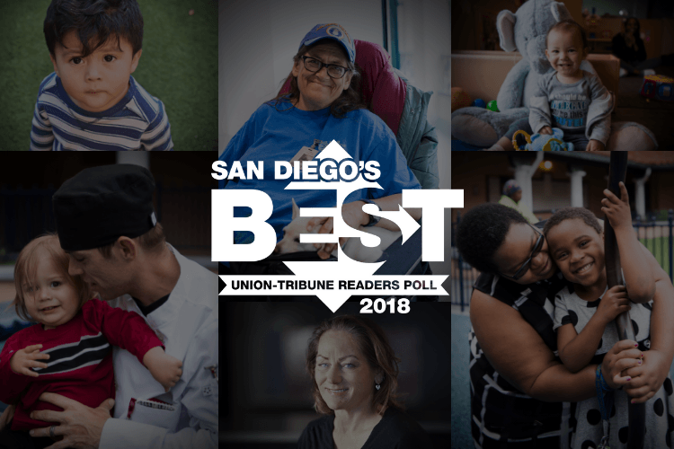 San Diego Best Charity | Collage of photos of clients with San Diego's Best Union-Tribune Readers Poll 2018 logo.