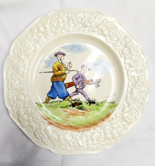 Crown Ducal Florentine England Vintage Golfer And Caddy Plate