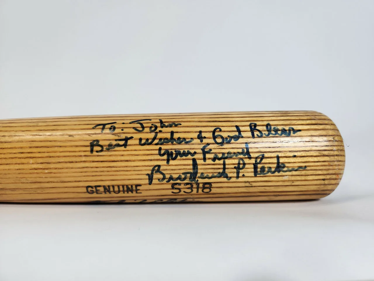 Genuine Autographed Broderick P. Perkins Louisville Slugger Wooden Baseball Bat, Model S318, San