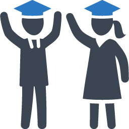Icons of girl and boy with graduation caps high-fiving | Therapeutic Childcare San Diego Homeless children, homeless shelters for families