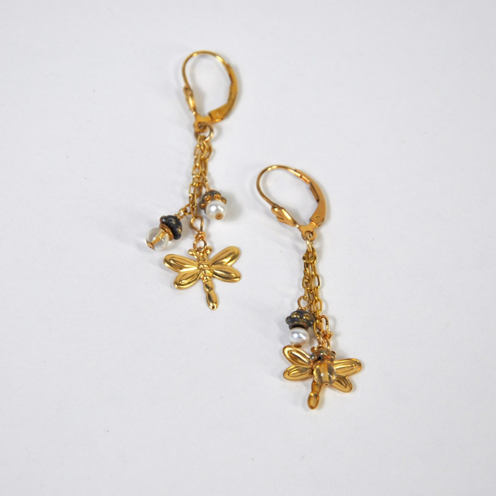 ANN HARDEE 14kt Gold-filled Dragonfly Earrings with Pearls and Citrine