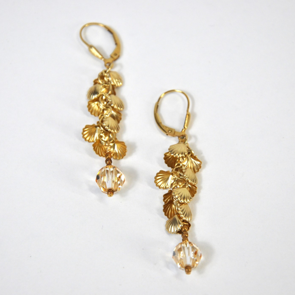 Gold-plated Shell and Crystal Earrings