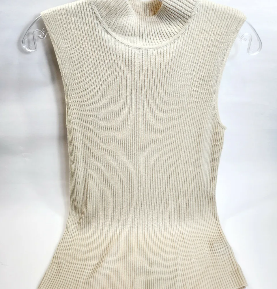212 COLLECTION Mock Turtleneck Sleeveless Sweater Top, Cream, Size M