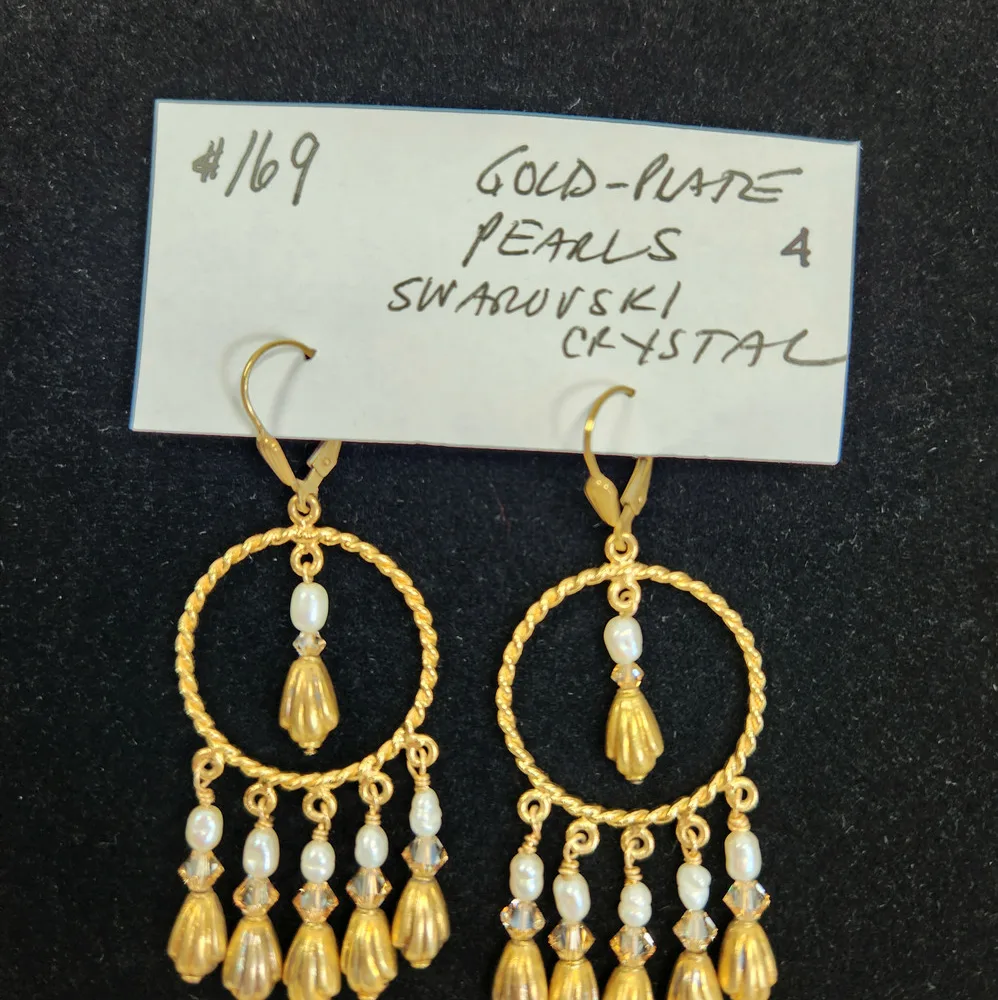 ANN HARDEE Gold-Plated Pearl and Swarovski Crystal Earrings
