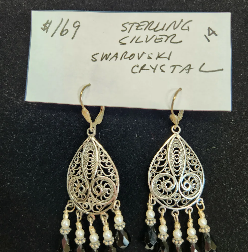 ANN HARDEE Sterling Silver and Swarovski Crystal Earrings