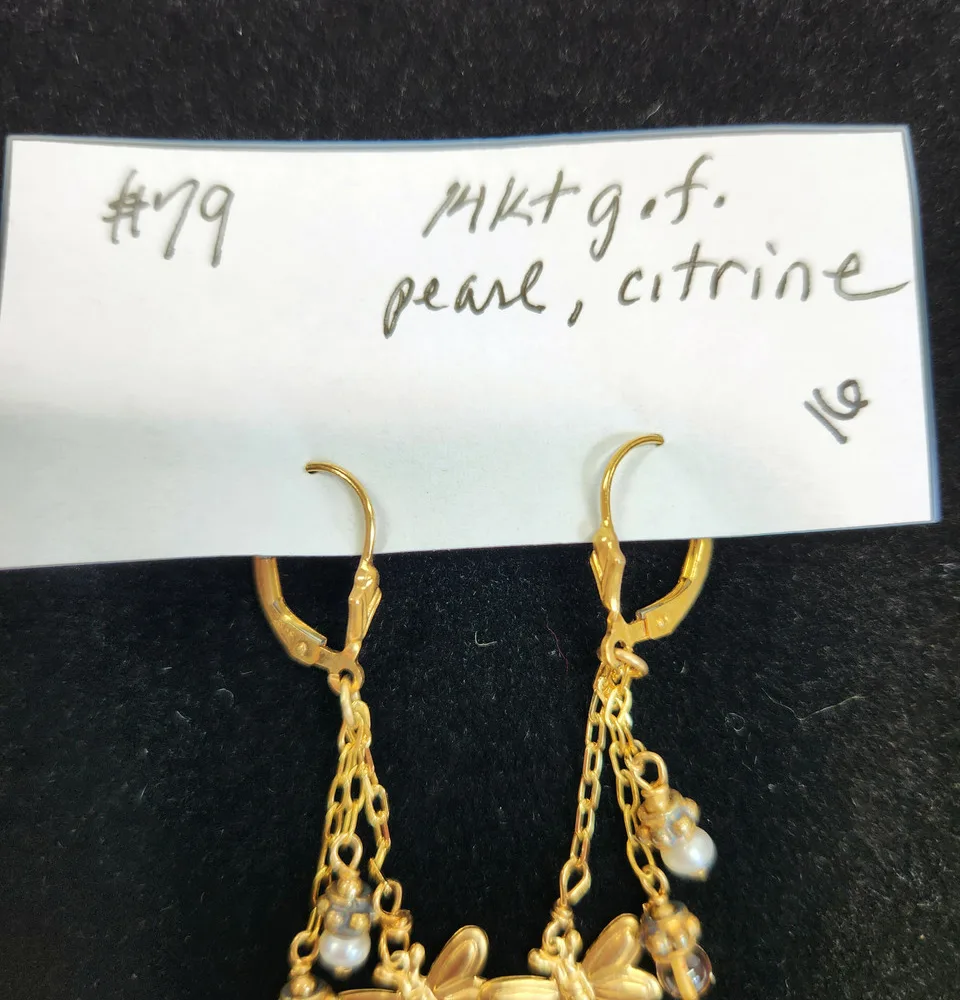 ANN HARDEE 14kt Gold-filled Dragonfly Earrings with Pearls and Citrine