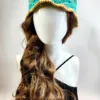 Crochet Knit Hat, Teal and Gold Circles Design - Image 3