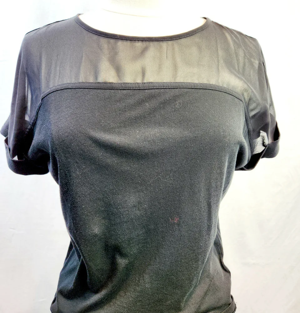 CLUB MONACO Short-Sleeve Blouse, Black, Size XS