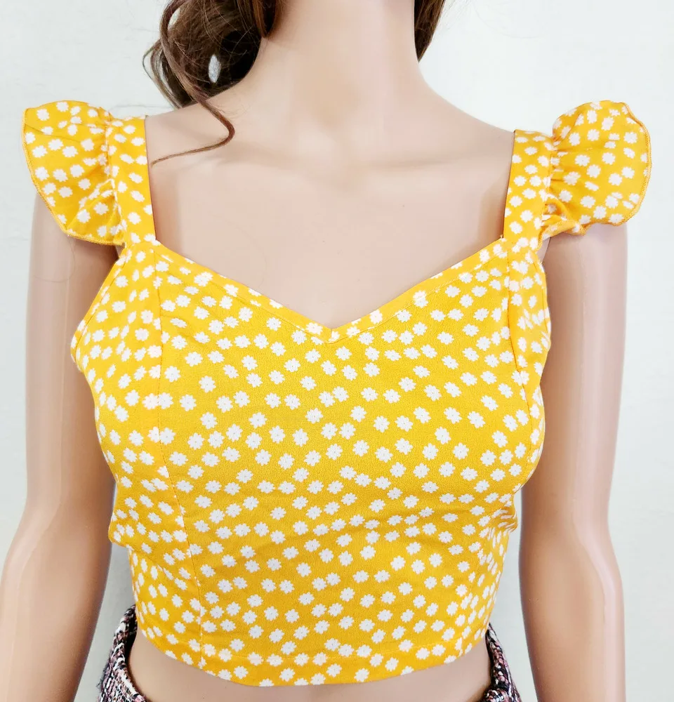 SHEIN Crop Tank Top, Gold Floral, Size S