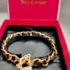 JUICY COUTURE Fashion Jewelry, Gold Padlock with Leather Bracelet