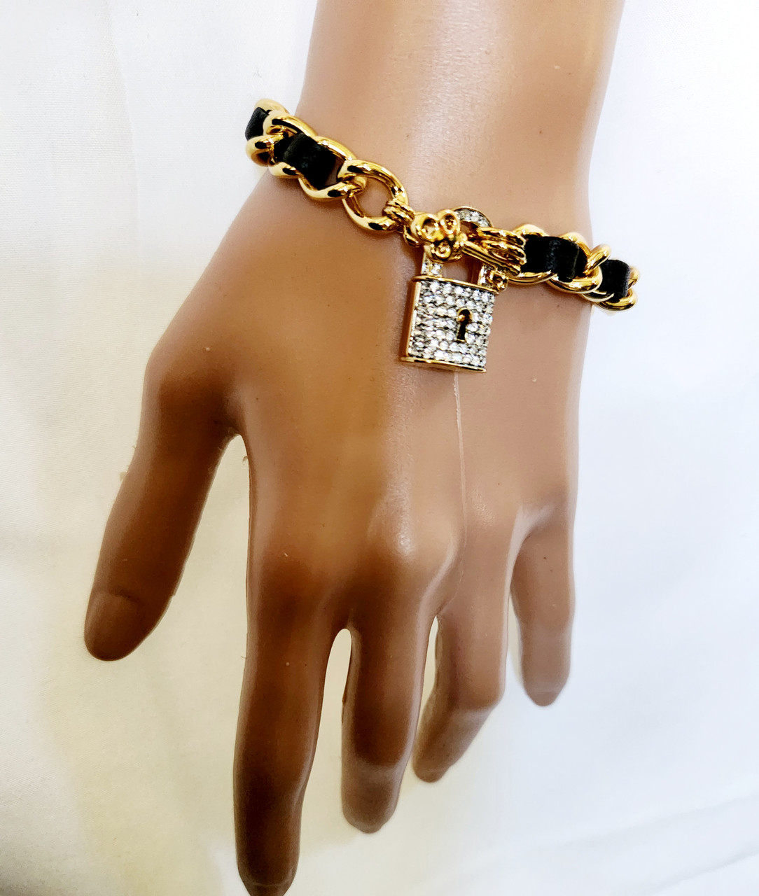 JUICY COUTURE Fashion Jewelry, Gold Padlock with Leather Bracelet - Father  Joe's Villages