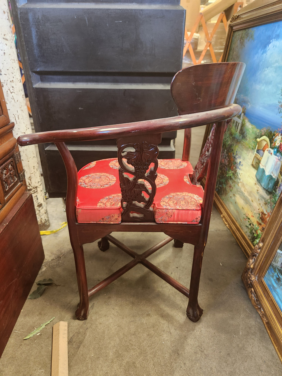 Vintage Rosewood Corner Chair with Mother of Pearl Accents (Pickup Only) Father Joe's Villages