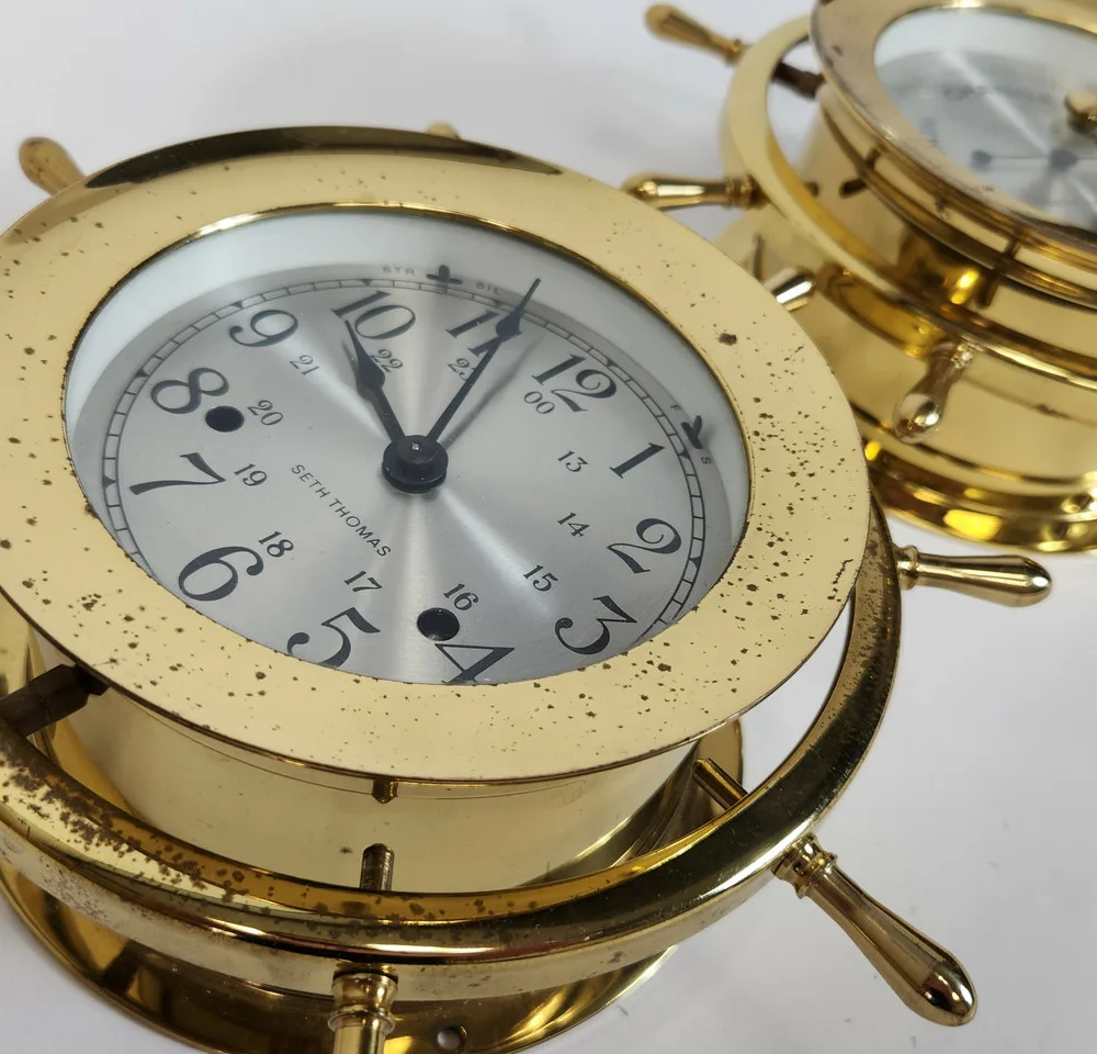 SETH THOMAS Vintage Brass Barometer and Clock Set