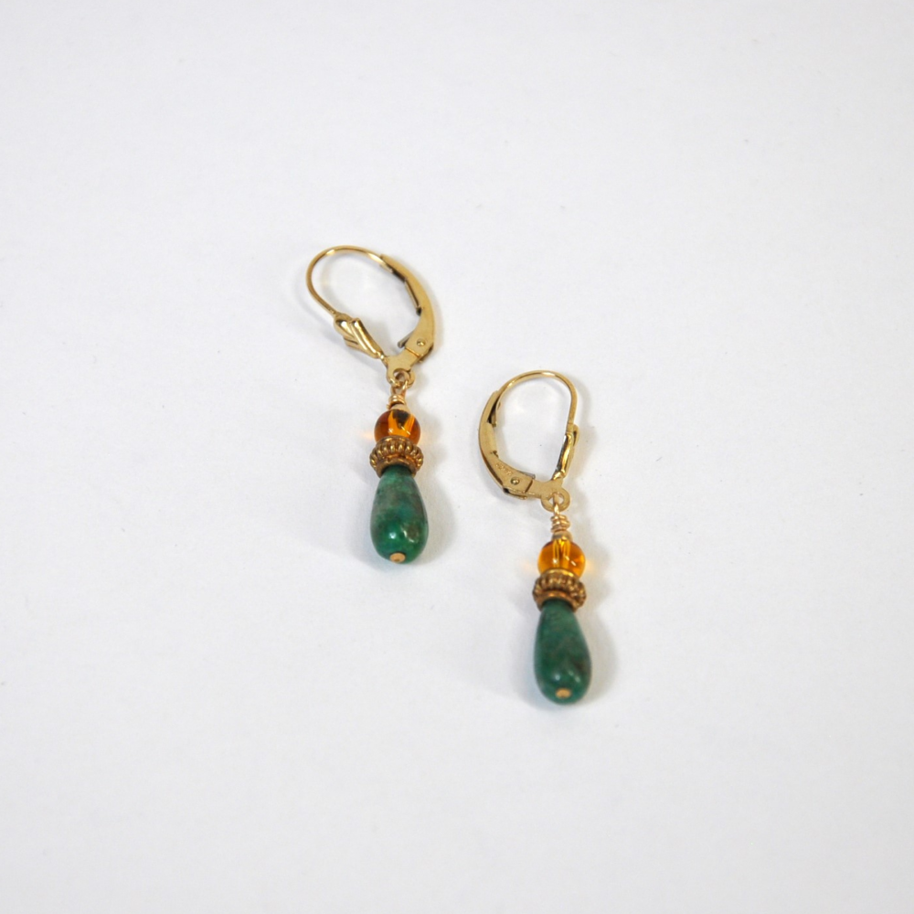 Gold-filled Turquoise and Amber Earrings