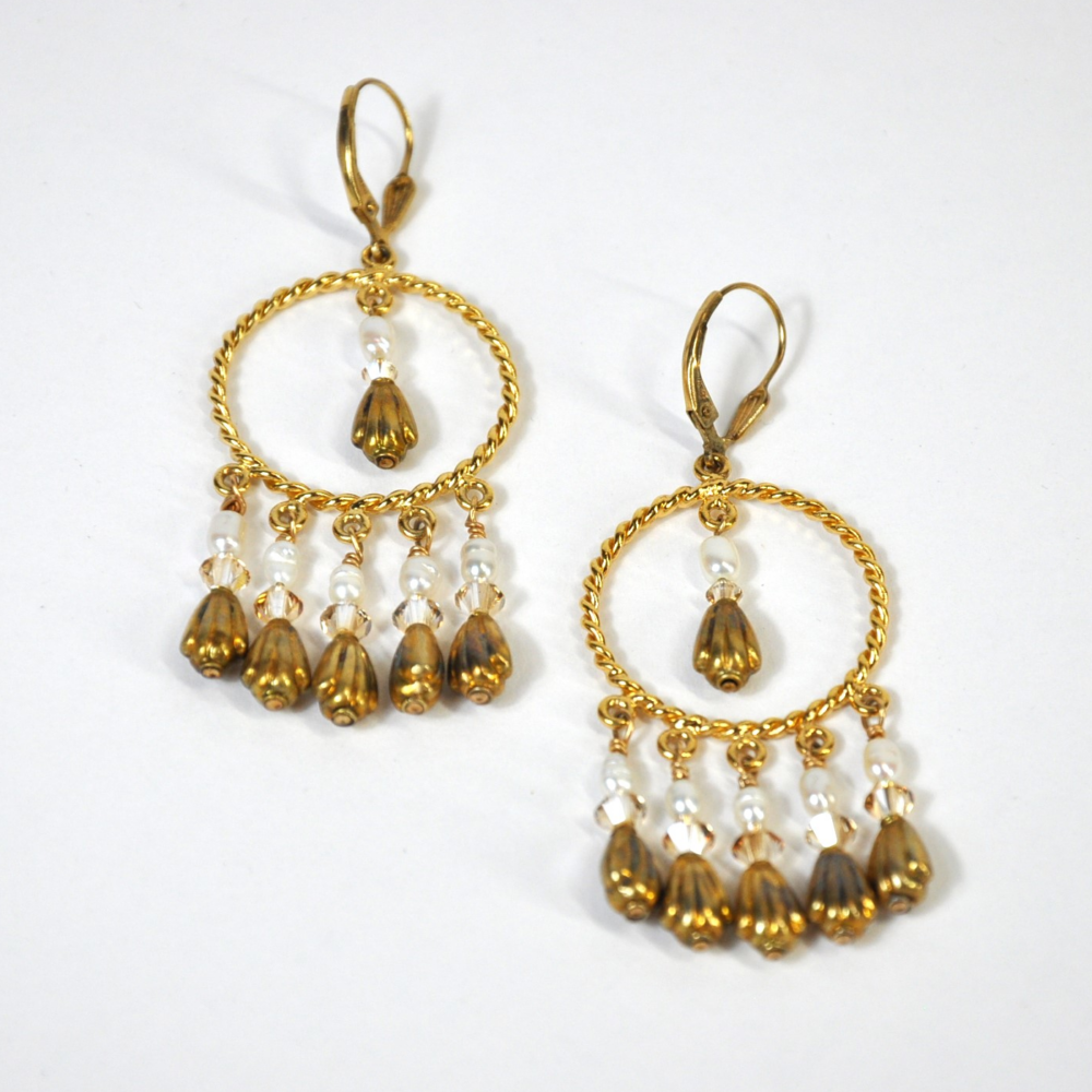 ANN HARDEE Gold-Plated Pearl and Swarovski Crystal Earrings
