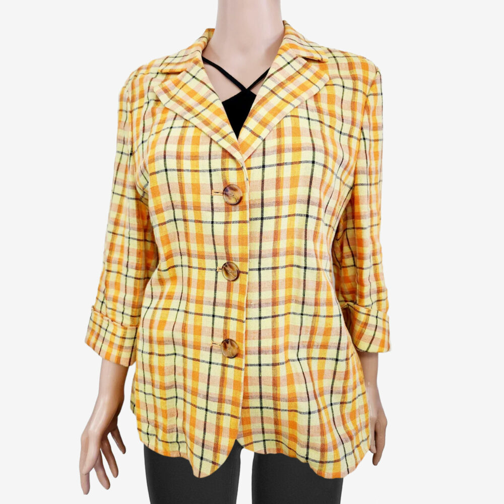 JONES NEW YORK - Fashionable yellow plaid blazer, women's 14