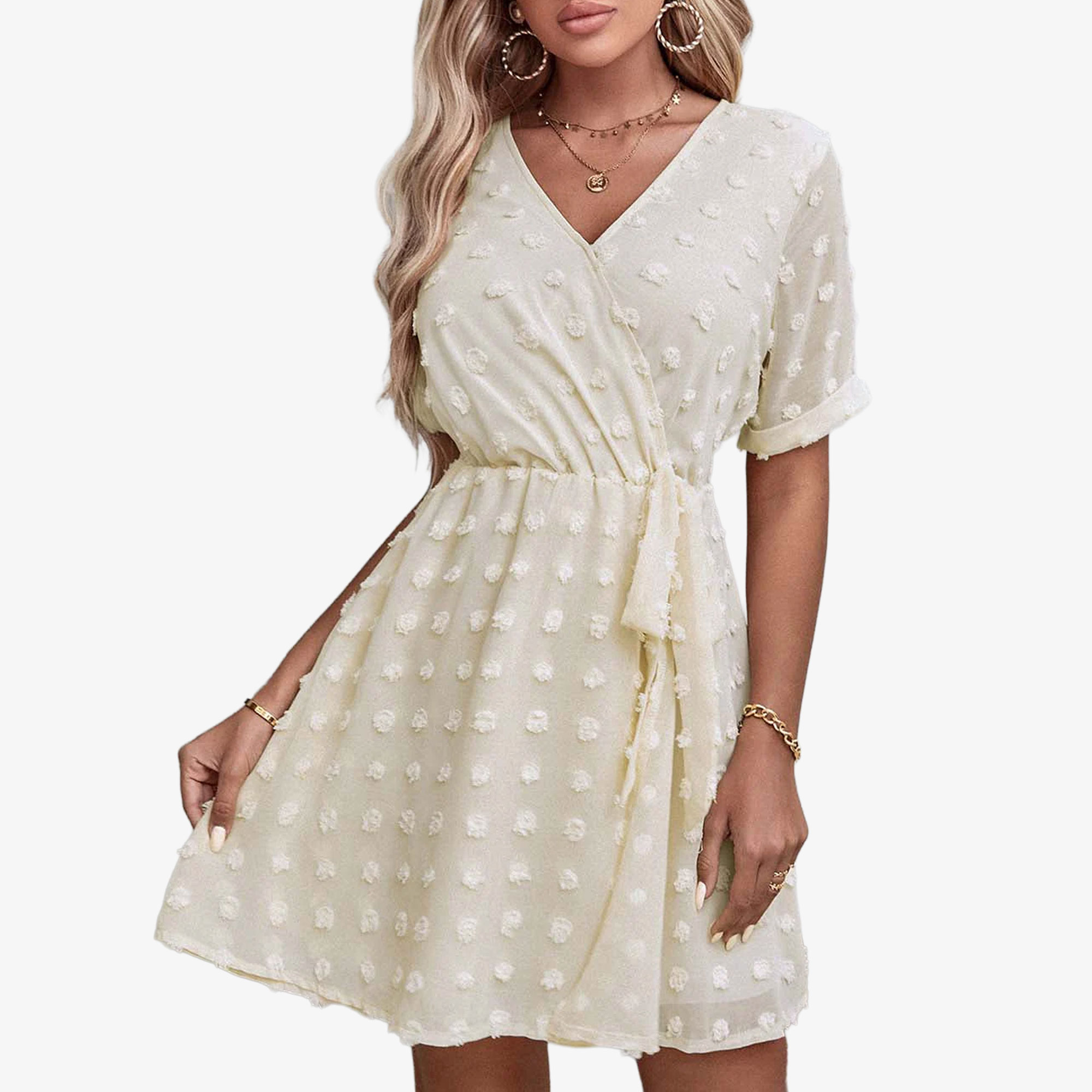 Anna-Kaci, ivory wrap dress, women's L