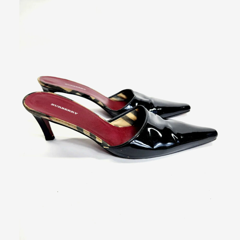 Burberry Patent Leather Mules, Women's 7.5