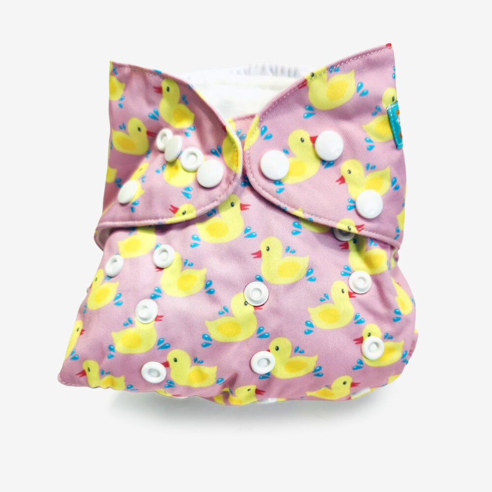 ALVABABY - Reusable diaper, pink with rubber ducks pattern