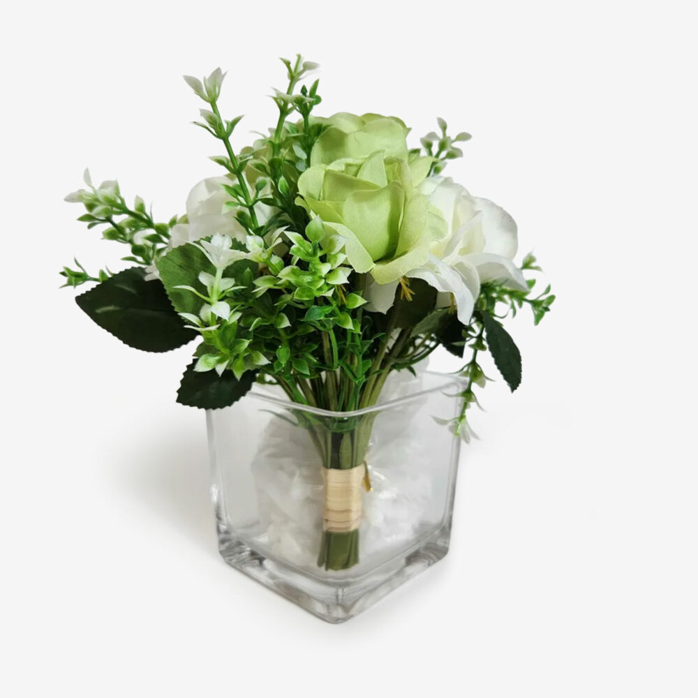 Faux Rose Bouquet with glass vase
