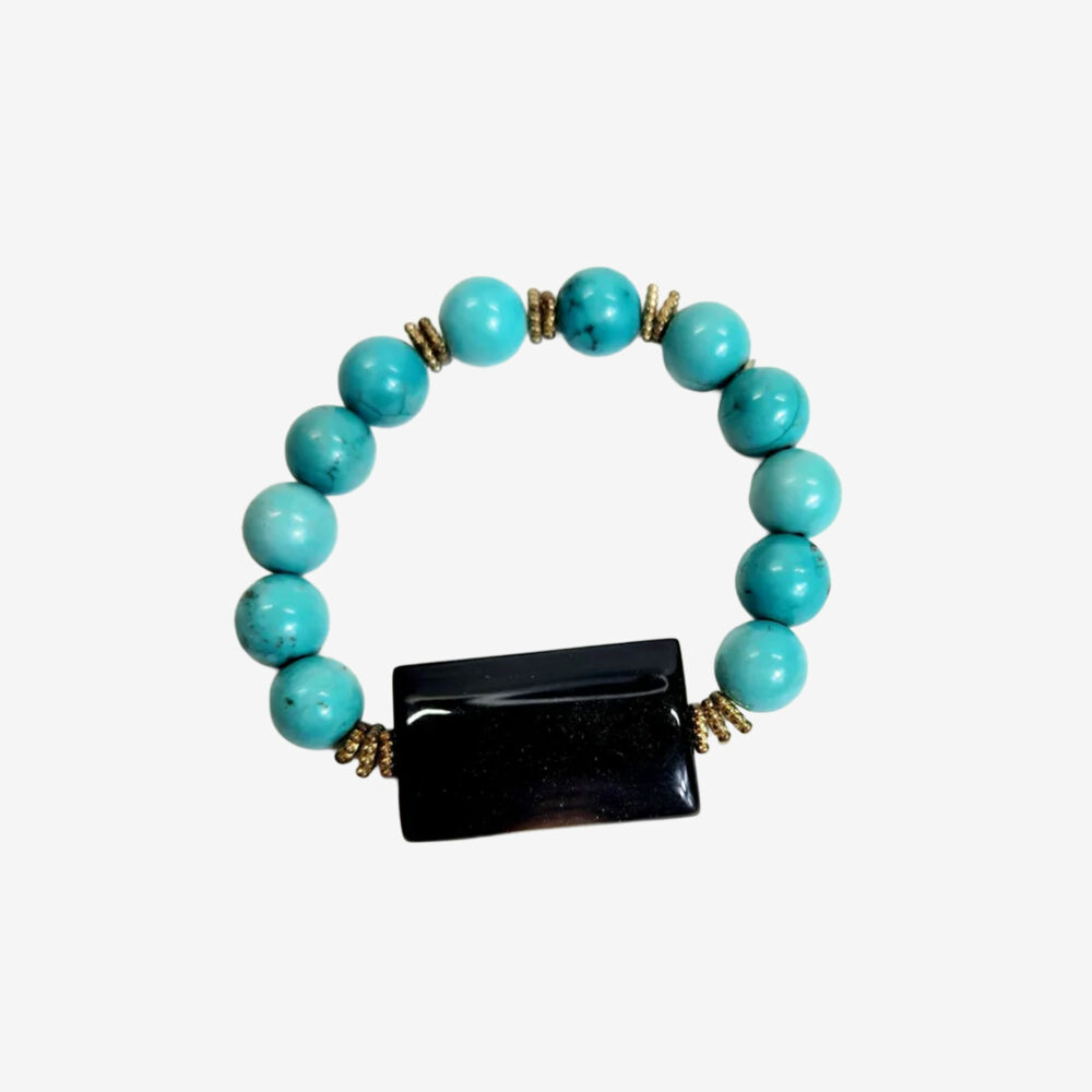 Faux turquoise and onyx beaded bracelet
