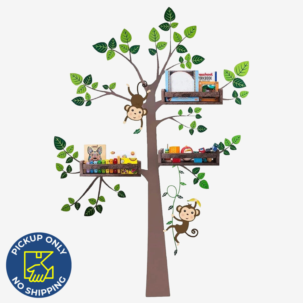 Floating Nursery Shelves with Playful Monkey Wall Decal