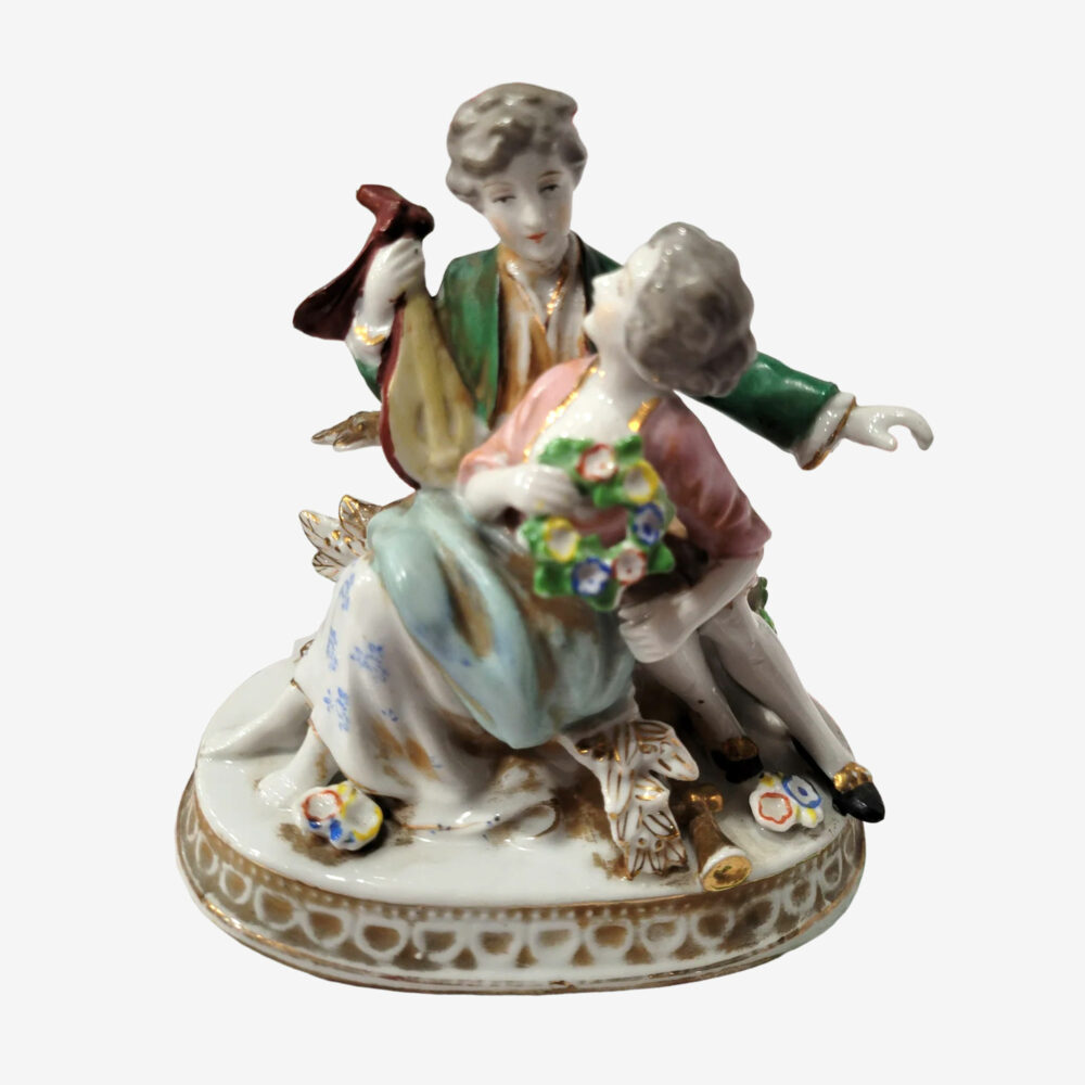 Vintage Hirade Victorian Colonial Couple Folk Music Porcelain Figurine