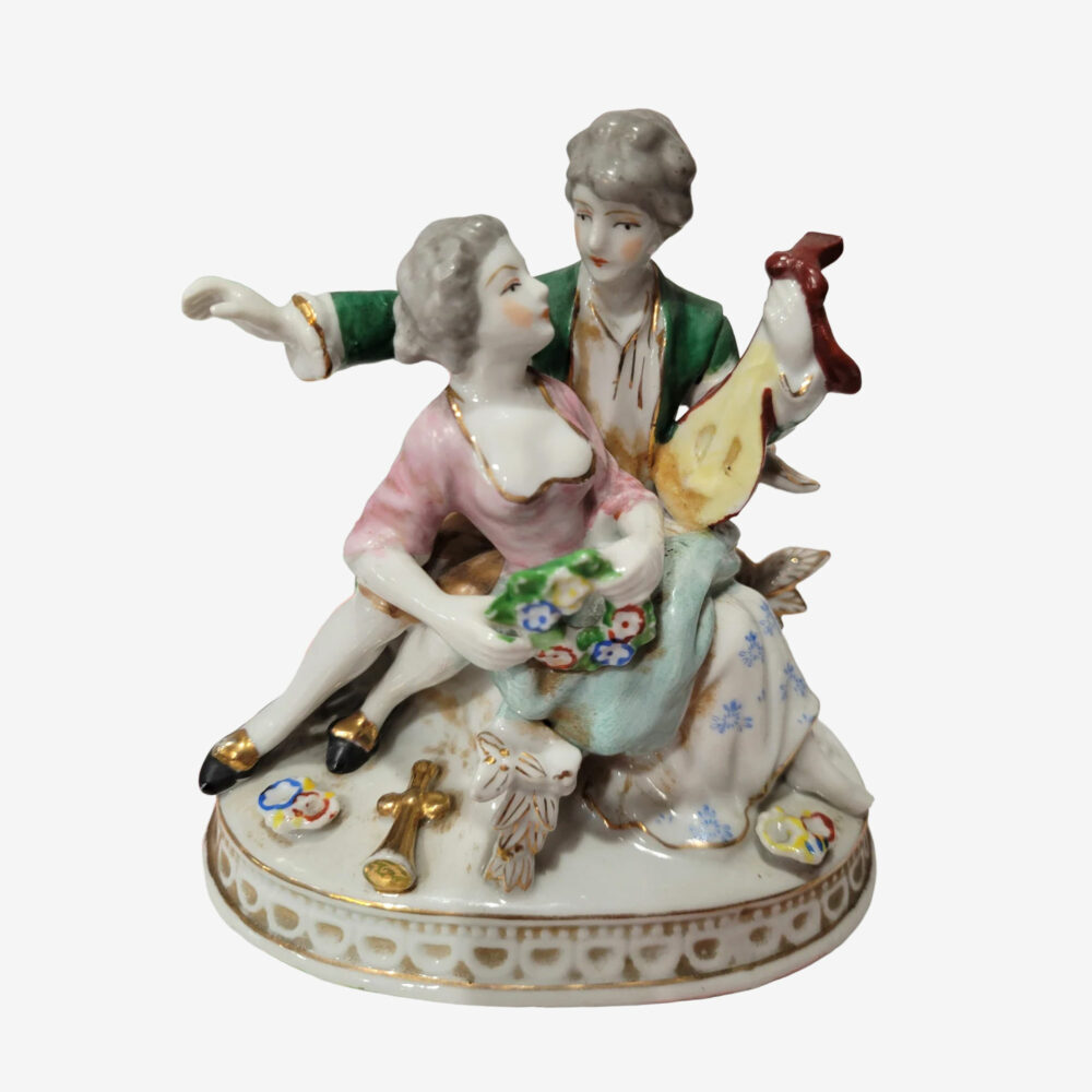 Vintage Hirade Victorian Colonial Couple Folk Music Porcelain Figurine