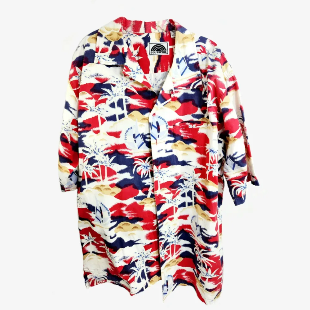 SOUTHPOLE Hawaiian Shirt, red/white/blue button-down