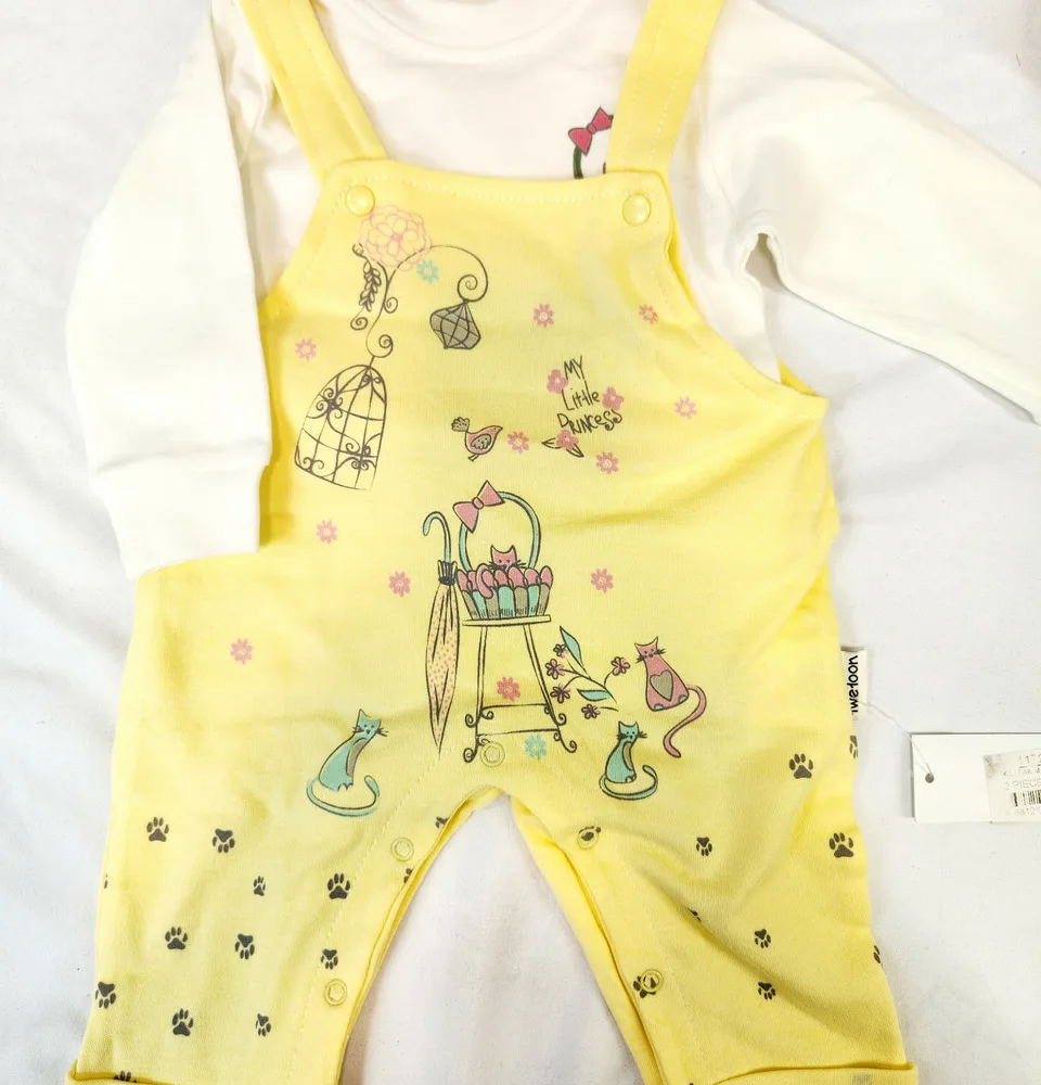 AZIZ BEBE cat romper, yellow with curious cats design