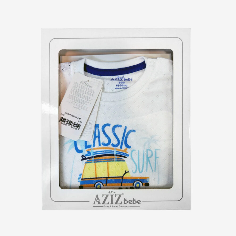 AZIZ BEBE - 2pc Set, Classic Surf theme, 6-9M