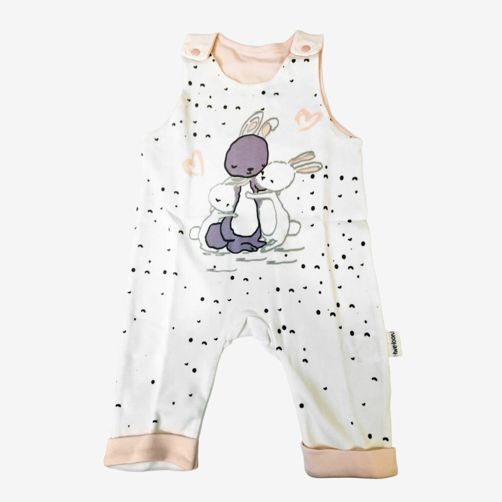 Love Bunnies Romper, pastel yellow and purple