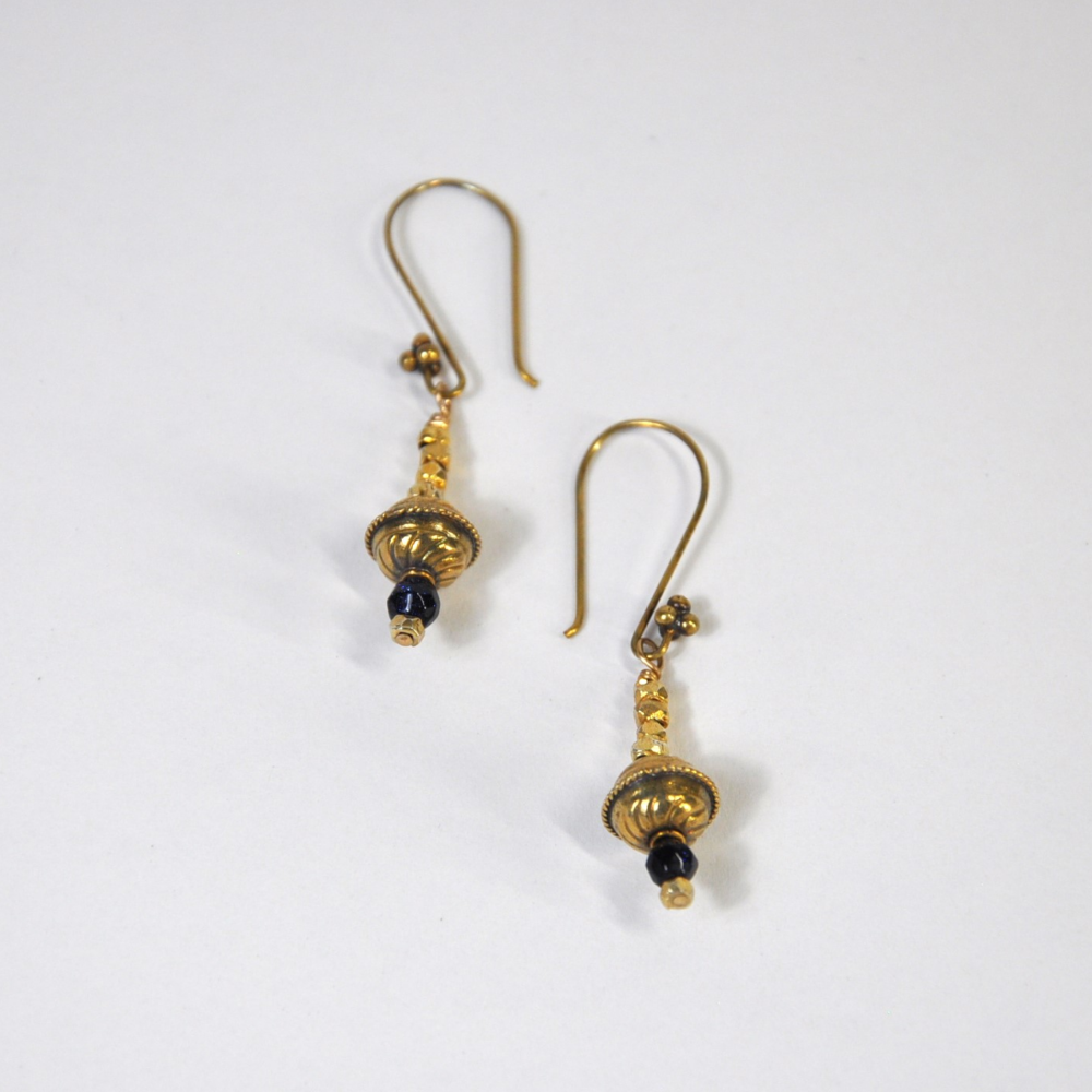 Bali Bead Blue Goldstone Earrings