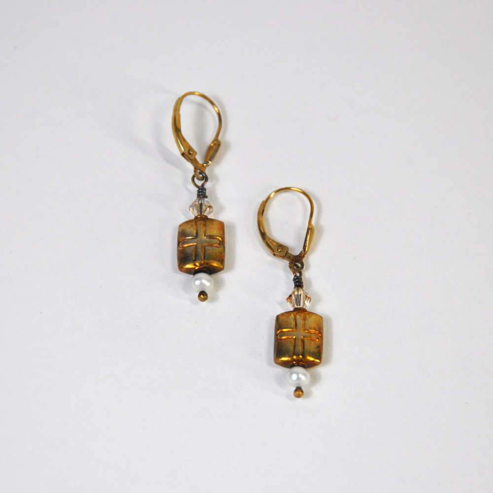 Gold Vermeil Cross Earrings