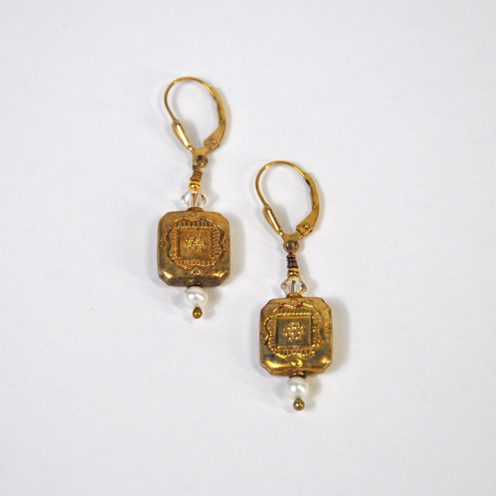 Antiqued Gold Vermeil Drop Earrings