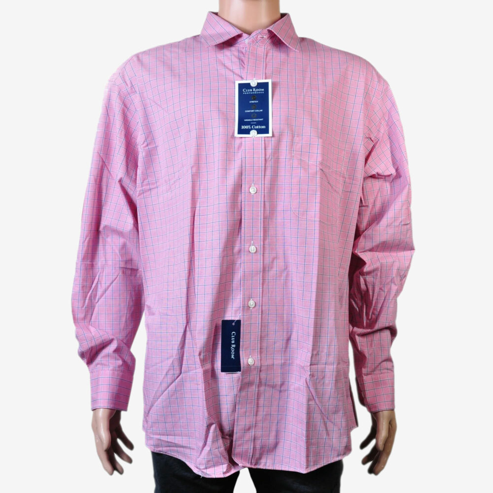 Club Room Long-sleeve shirt Pink Plaid dress shirt, Men's Large