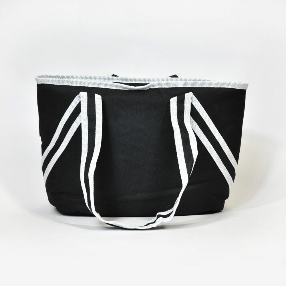 Insulated Lunch Tote, black and white with carrying straps