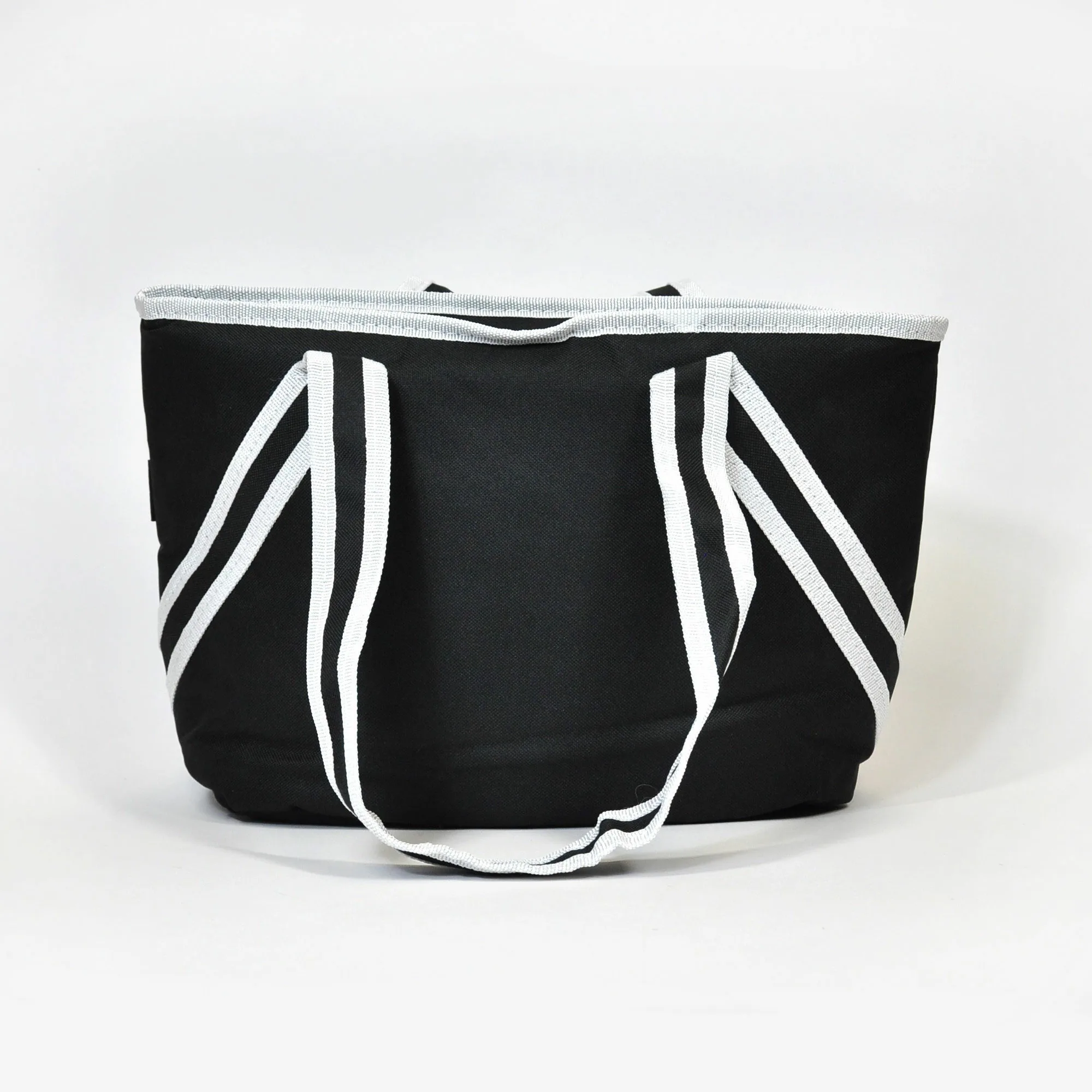 Insulated Lunch Tote, black and white with carrying straps