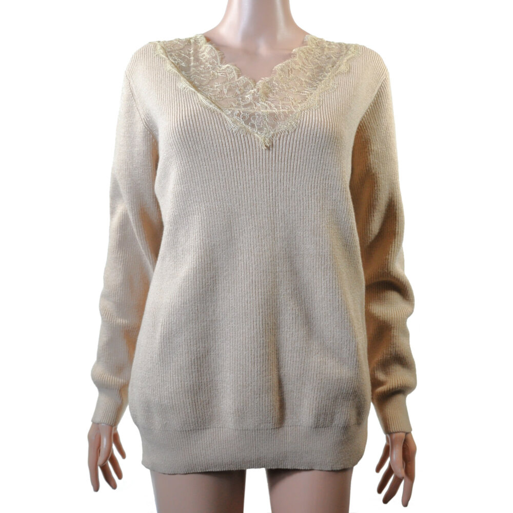 Tan Rib Sweater with Lace