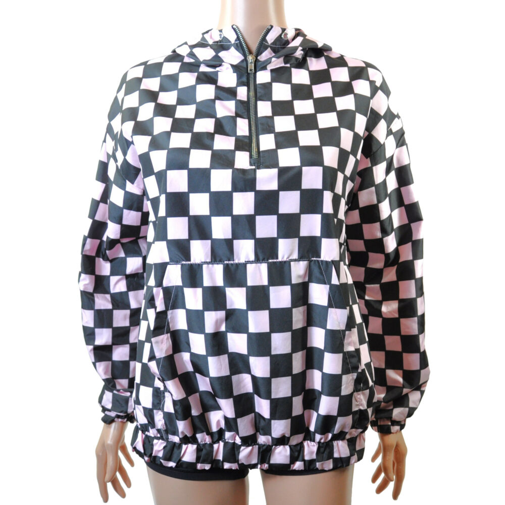 Checkered Hooded Windbreaker