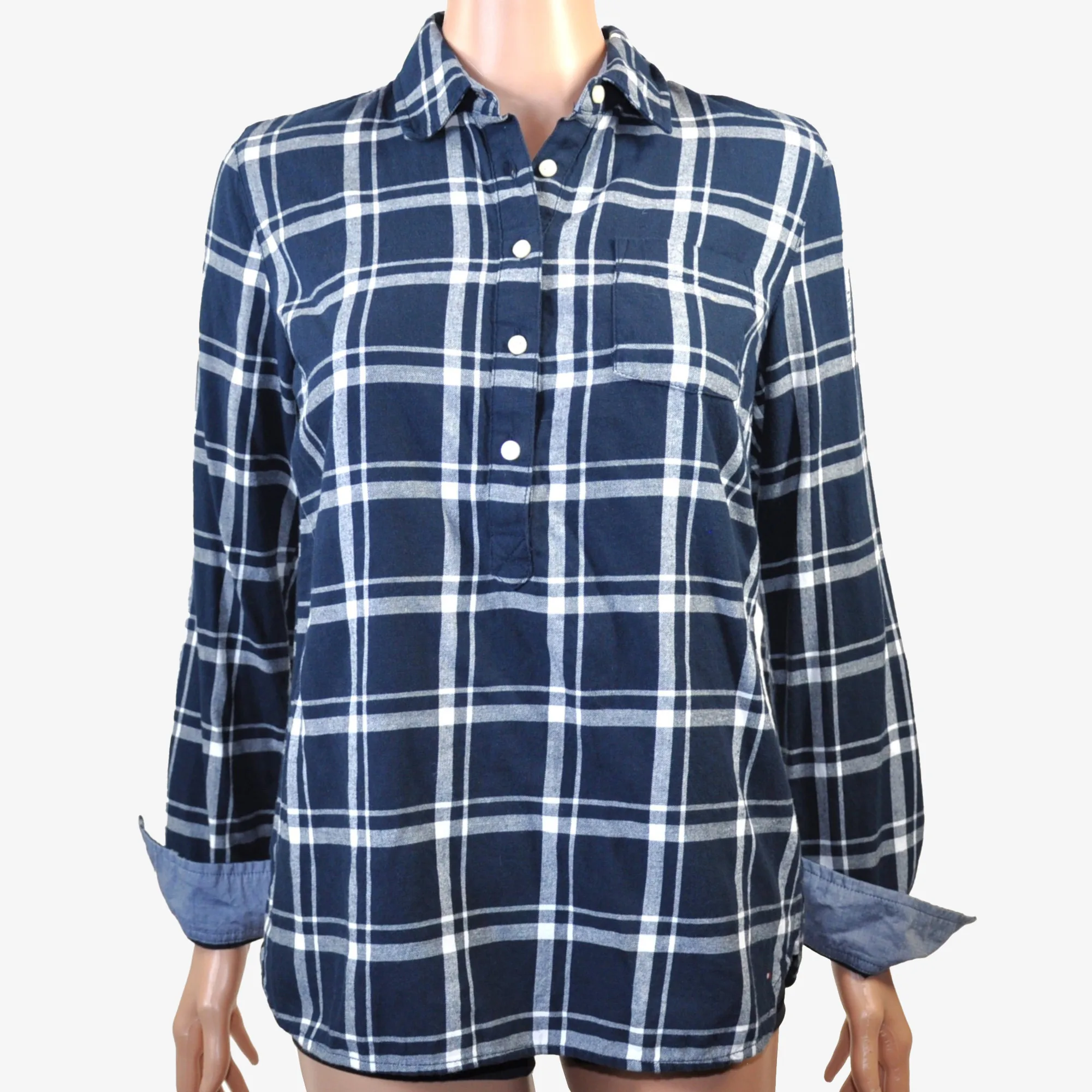 Tommy Hilfiger, Long Sleeve women's button down shirt, blue and white plaid