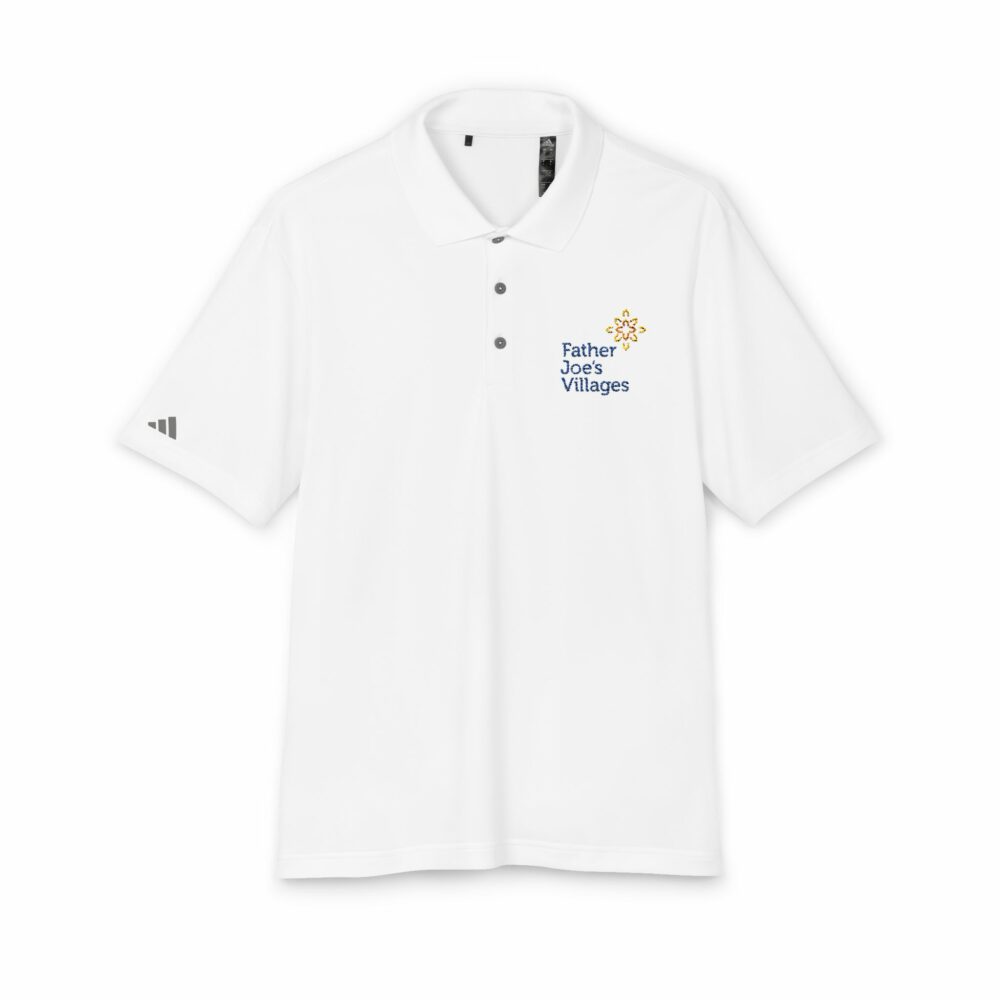 embroidered Father Joe's Villages logo, polo, white