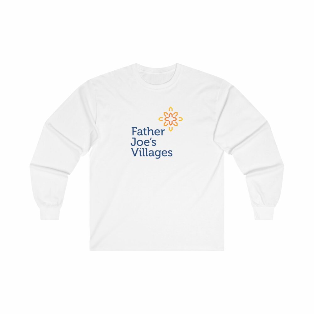 Father Joe's Villages logo, long sleeve t-shirt, white