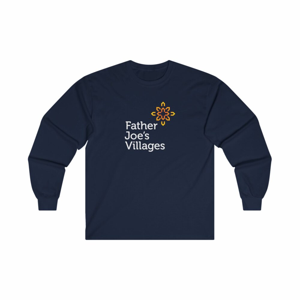 Father Joe's Villages logo, long sleeve t-shirt, navy blue