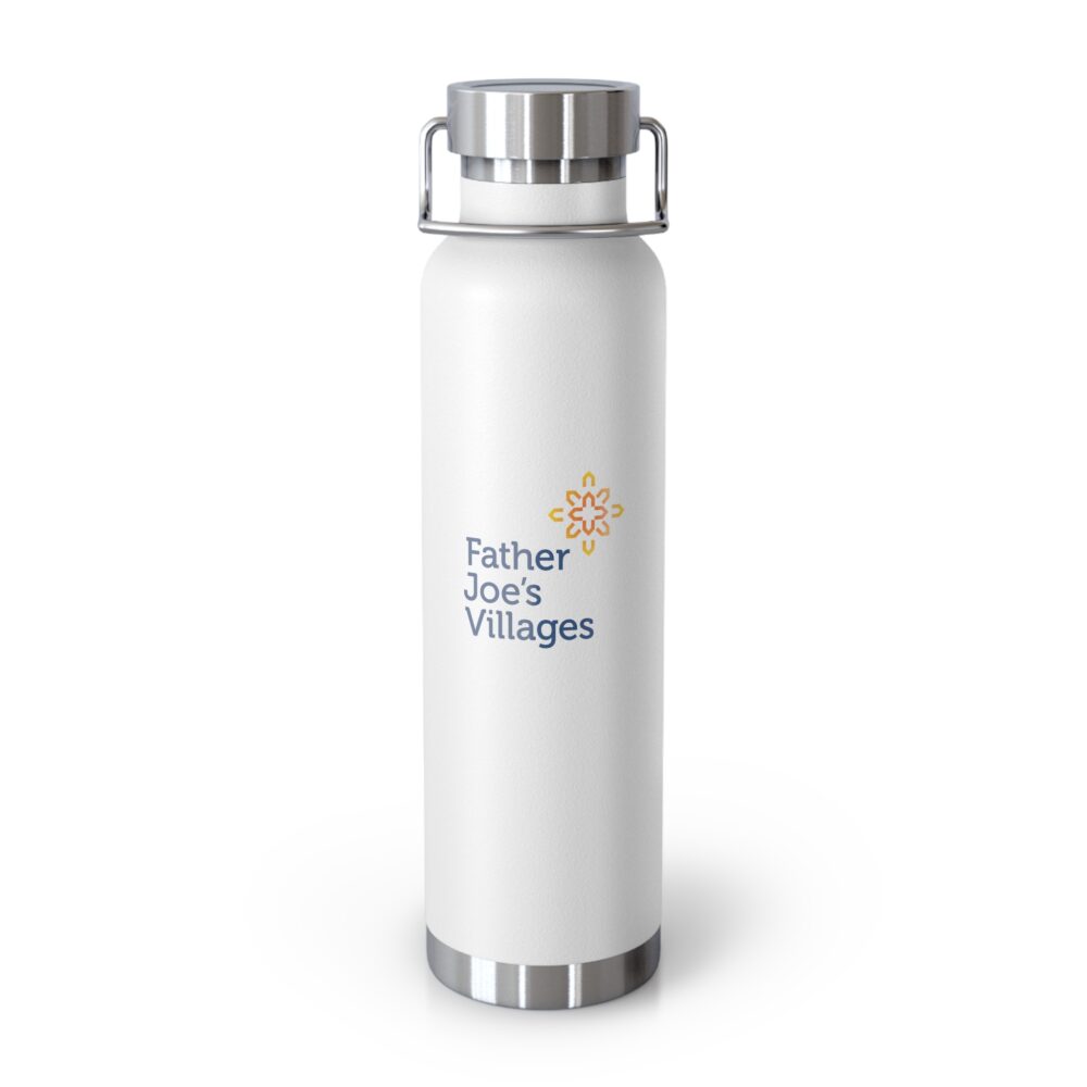 Father Joe's Villages logo 22oz insulated beverage bottle, white