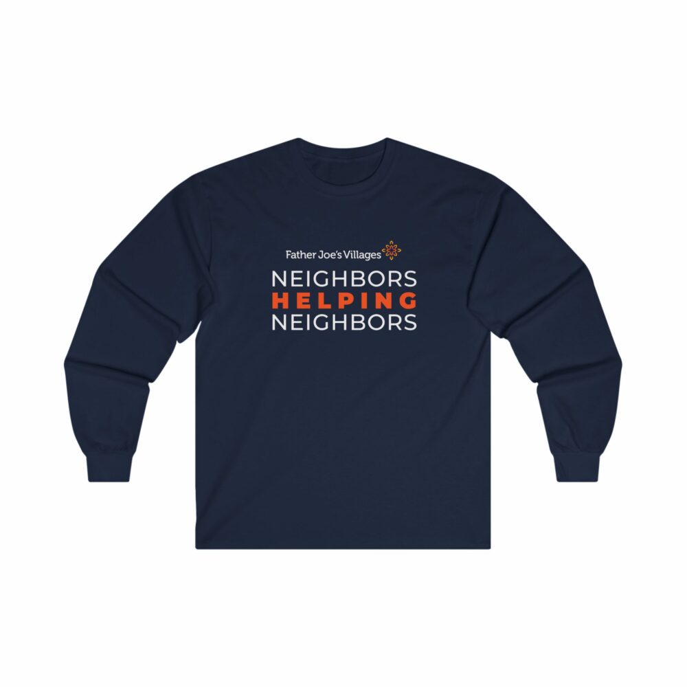 Father Joe's Villages Neighbors Helping Neighbors long sleeve t-shirt, navy blue