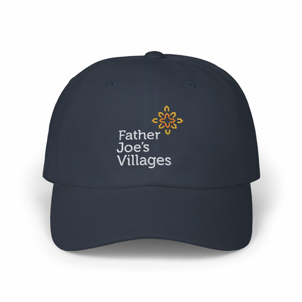 Embroidered Father Joe's Villages logo cap, front, navy blue