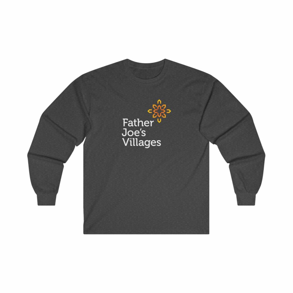 Father Joe's Villages logo, long sleeve t-shirt, dark heather gray