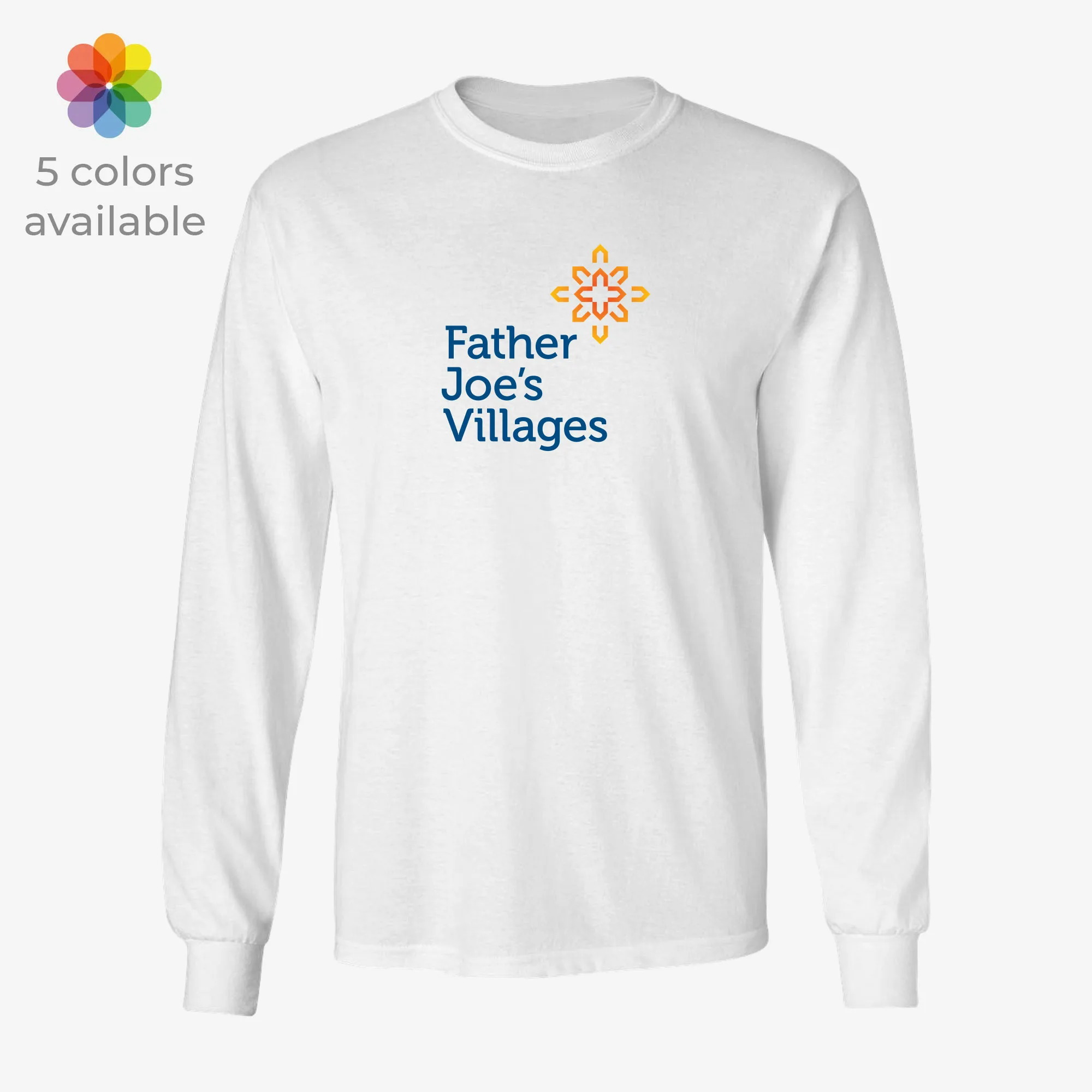 Father Joe's Villages logo, long sleeve t-shirt, white